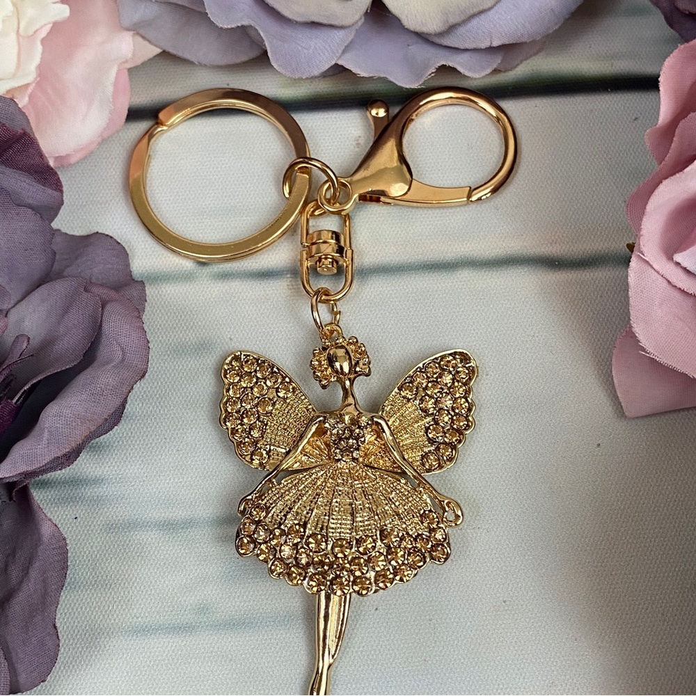 Gold Crystal Angel Fairy Keychain Charm - Picture 5 of 10